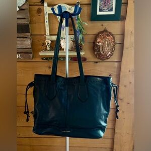 ⭐️Cole Haan Leather Black Drawstring Large Bag Dual Top Handles Whip Stitch NWOT